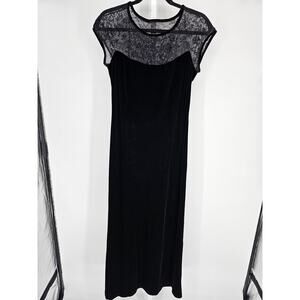 Vtg Amanda Lane Womens Sz 8 Maxi Length Formal Dress Black Velvet Lace Top